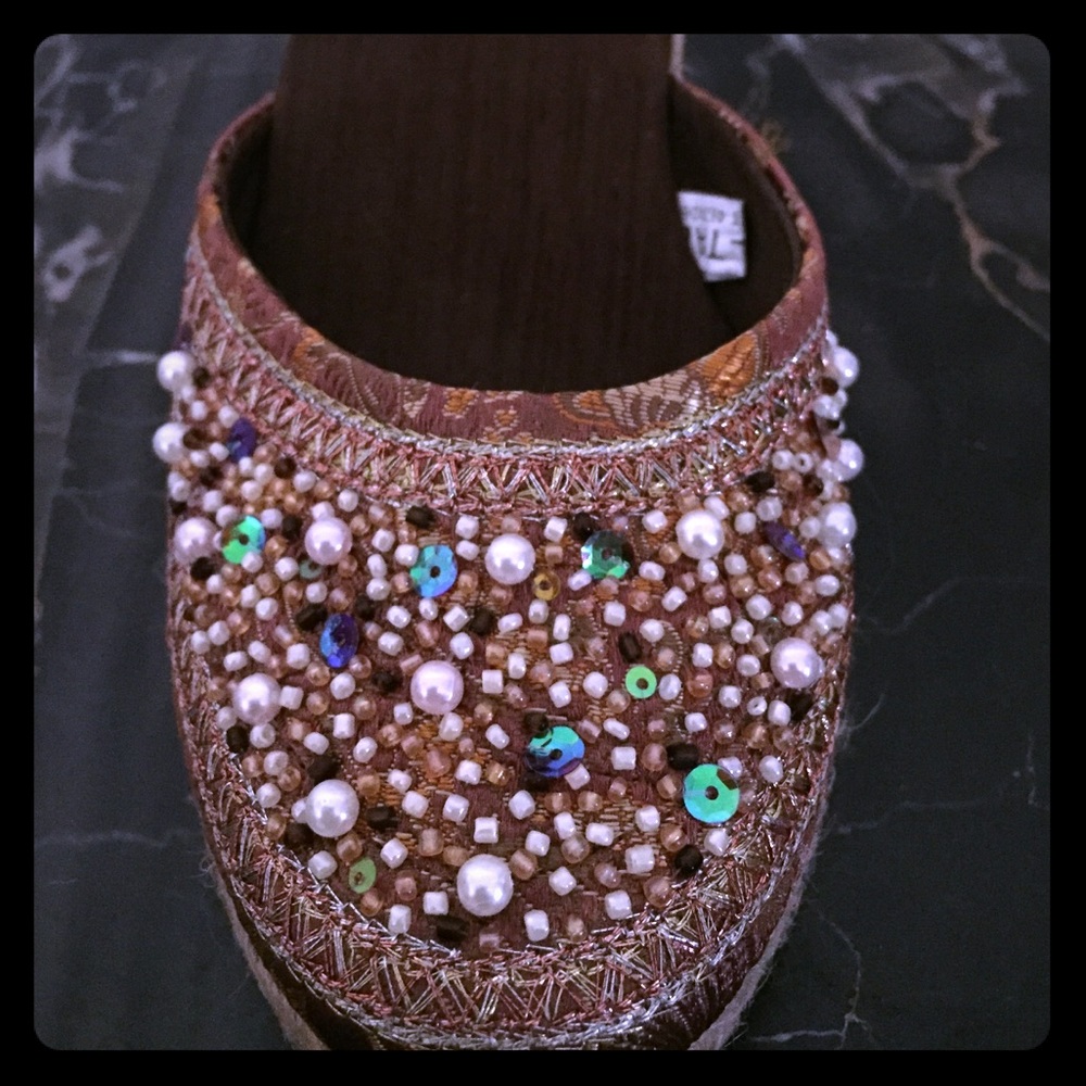 Beautifully Beaded & Pearl Slip on Wedges